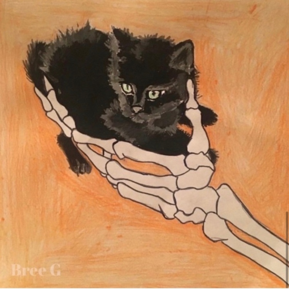 NEW ORIGINAL SILLY SKELETON BLACK CAT
ART PRINT